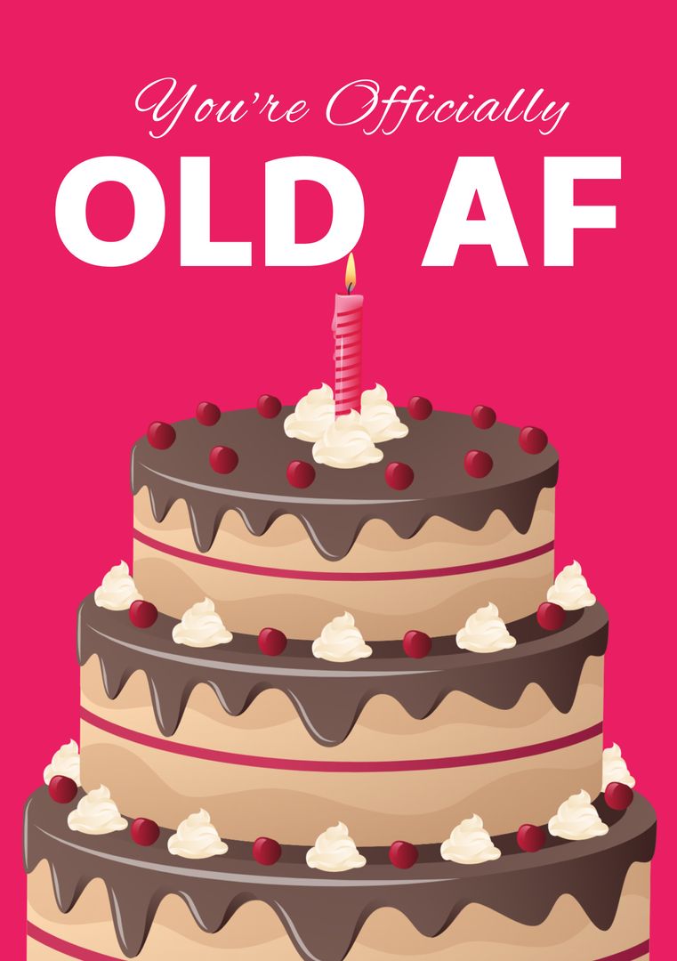 Humorous Milestone Birthday Cake with Playful Text Overlay