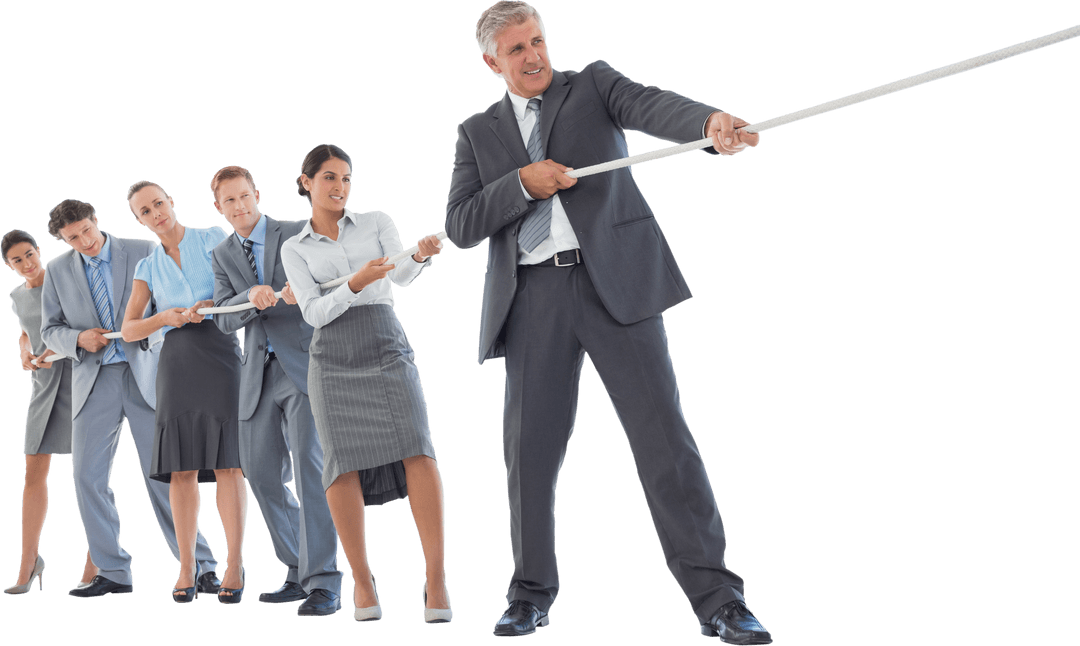 Transparent Office Team Pulling Rope in Competitive Challenge