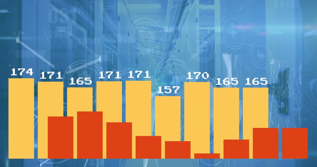 Dynamic Bar Chart Overlay on High-Tech Data Center Background