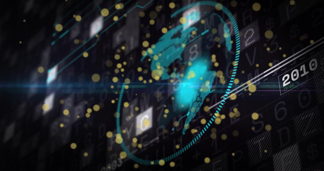 Futuristic World Map on Rotating Digital Interface