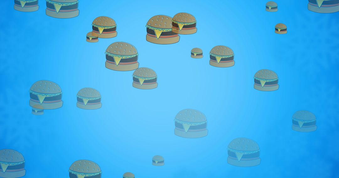 Floating Cheeseburgers on Blue Background Illustrating Fast Food Concepts