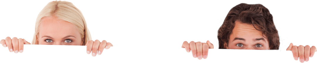 Transparent Peek Above Blank Card Showing Eyes of Engaging Couple