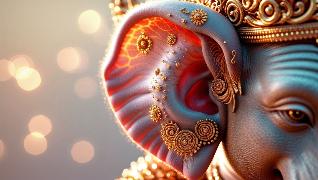Intricately decorated elephant deity lord ganesha with gold filigree details
