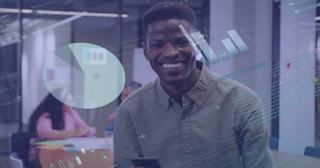 Businessman Analyzing Financial Data with Holographic Display