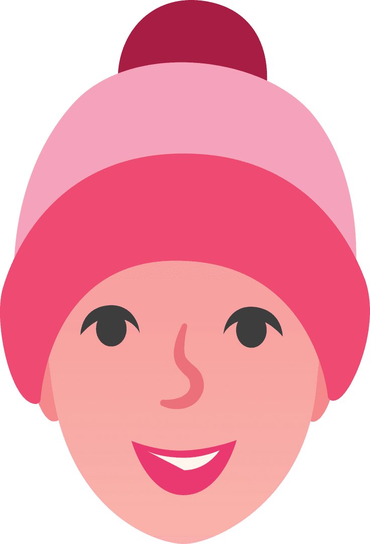 Smiling Face with Three-Tone Pink Winter Hat on Transparent Background
