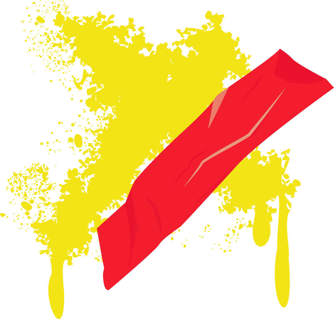 Vibrant Abstract with Red Ribbon and Yellow Splatter on Transparent Background