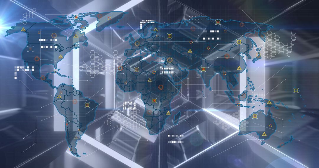 Futuristic Global Technology Network with Digital World Map