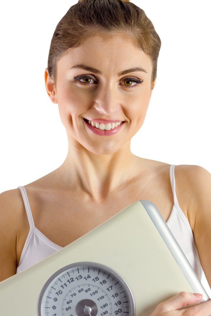 Transparent Image of Smiling Woman Holding Weighing Scales - Download Free Stock Images Pikwizard.com