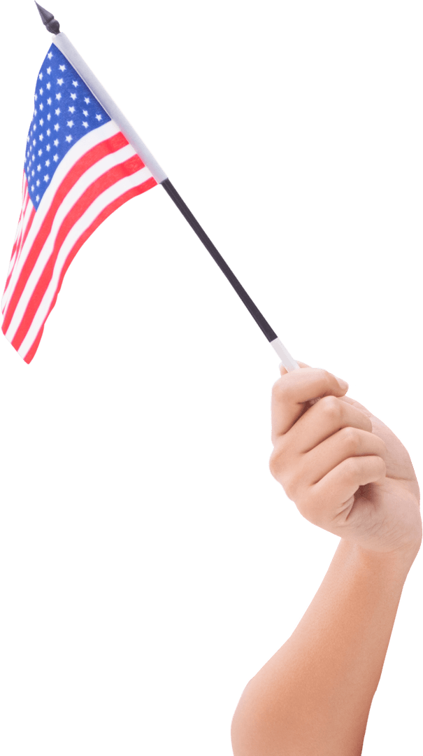 Hand Holding American Flag on Transparent Background