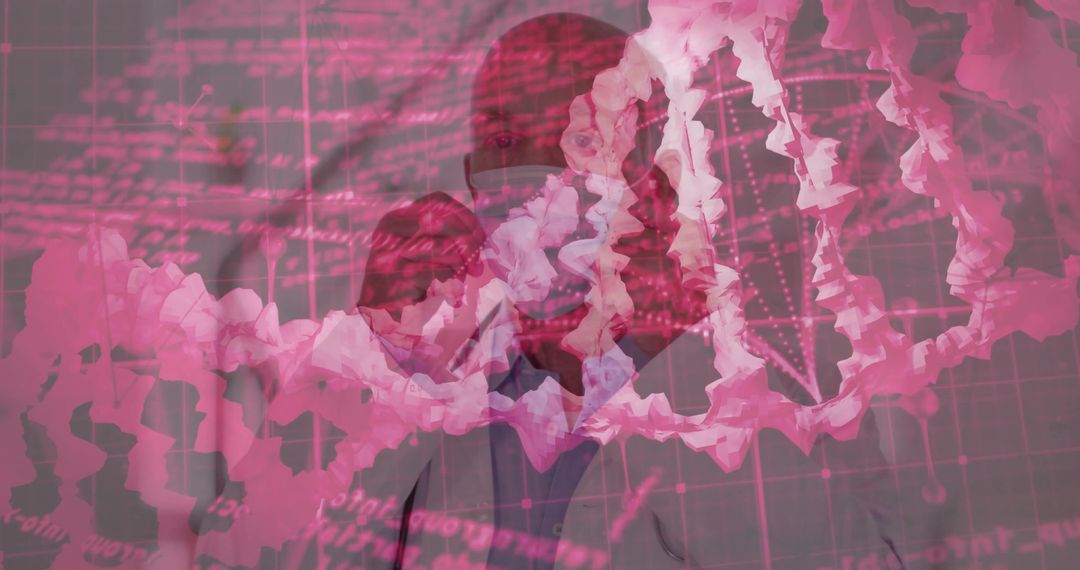 Senior Scientist Analyzing Holographic DNA in Futuristic Genetics Lab