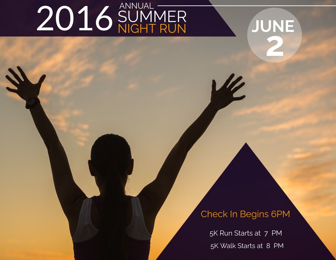 Silhouette Runner Celebrating During Summer Night Run