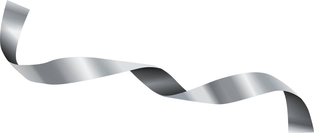 Silver Curling Ribbon Twisting with Metallic Shine on Transparent Background