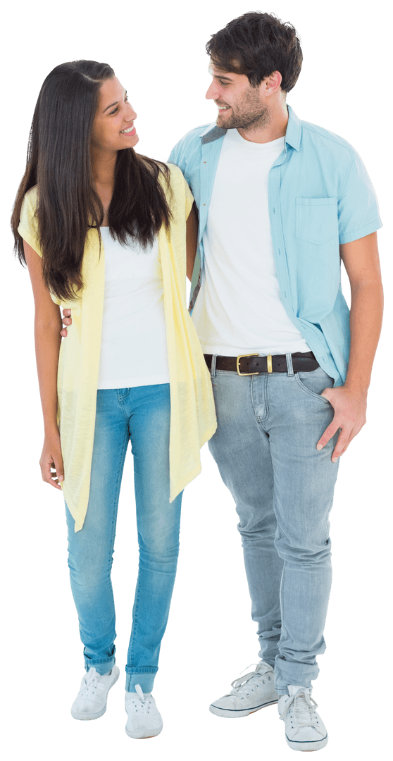 Happy Couple Smiling at Each Other Against Transparent Background