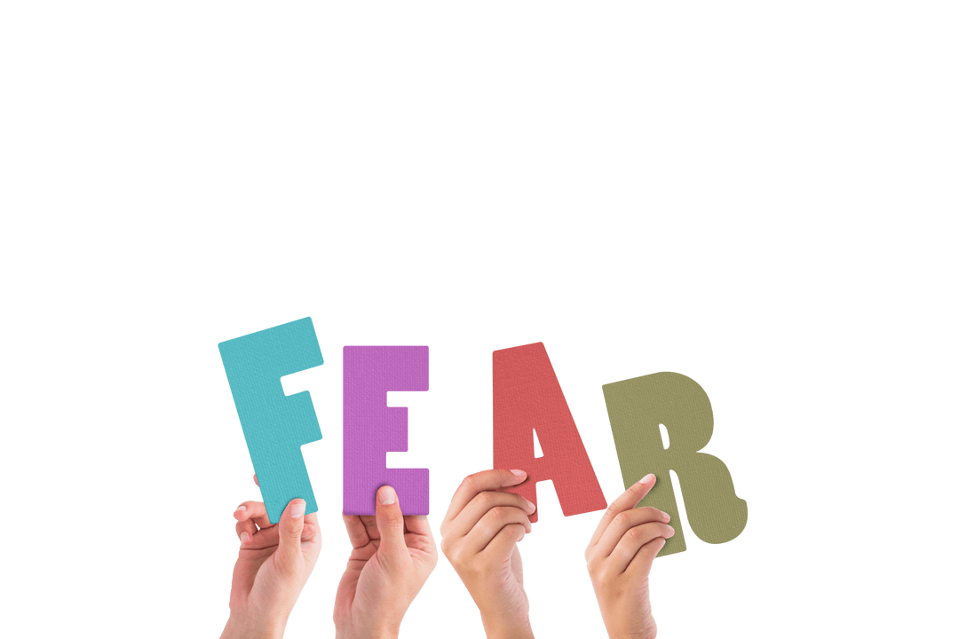 Transparent Hands Holding Colorful Letters Forming Word Fear