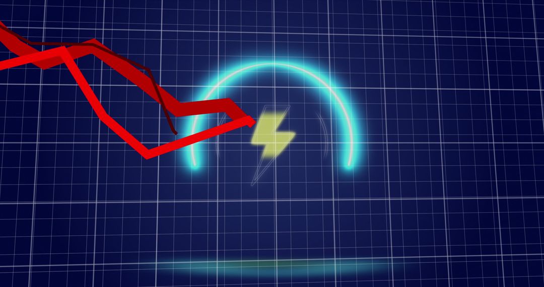 Digital Graph with Neon Power Symbol Representing Economy Fluctuations
