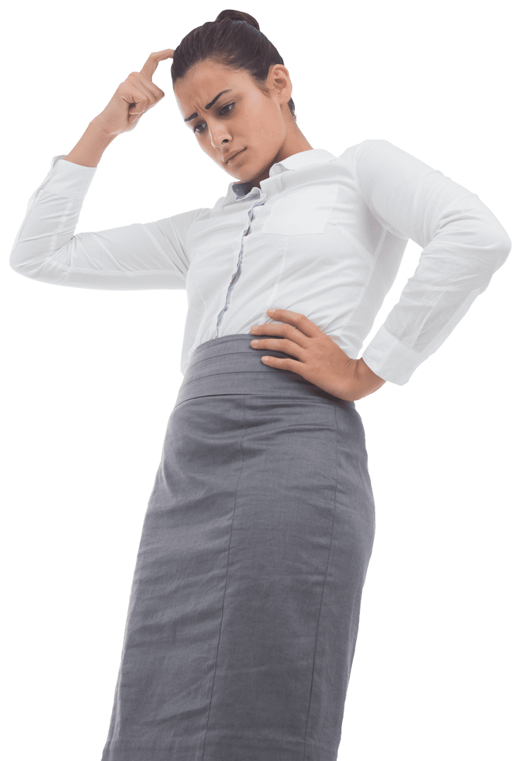 Thoughtful Businesswoman Pondering on Transparent Background