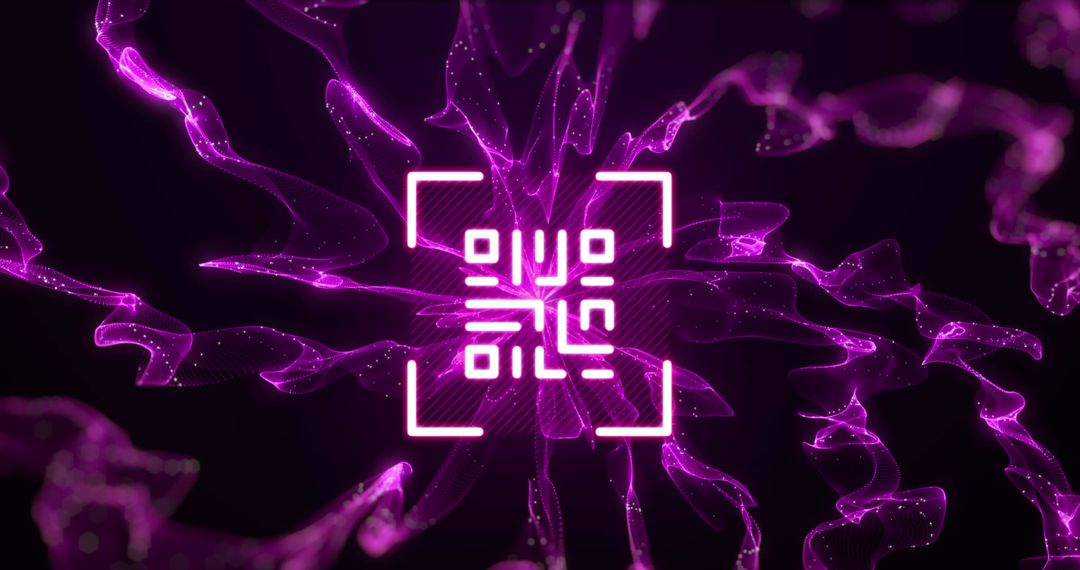 QR Code with Violent Purple Light Trails and Dynamic Connection Theme