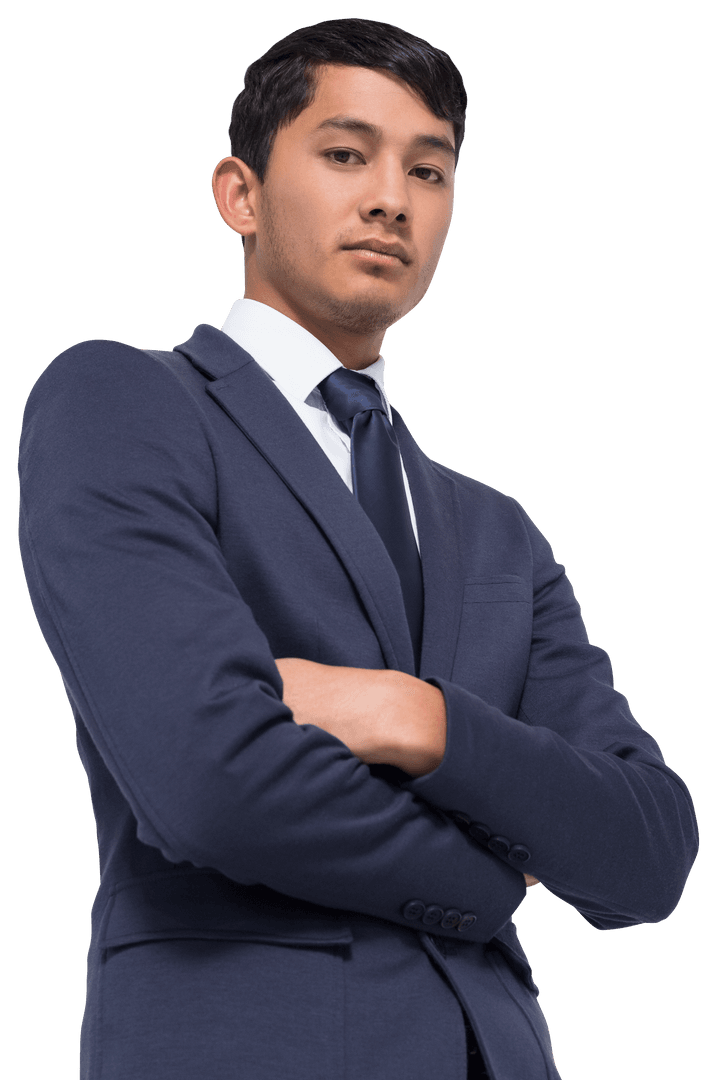 Confident Young Asian Businessman with Arms Crossed on Transparent Background