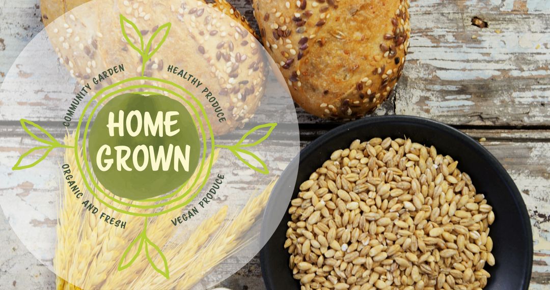 Home Grown Bread and Grains with Healthy Produce Message