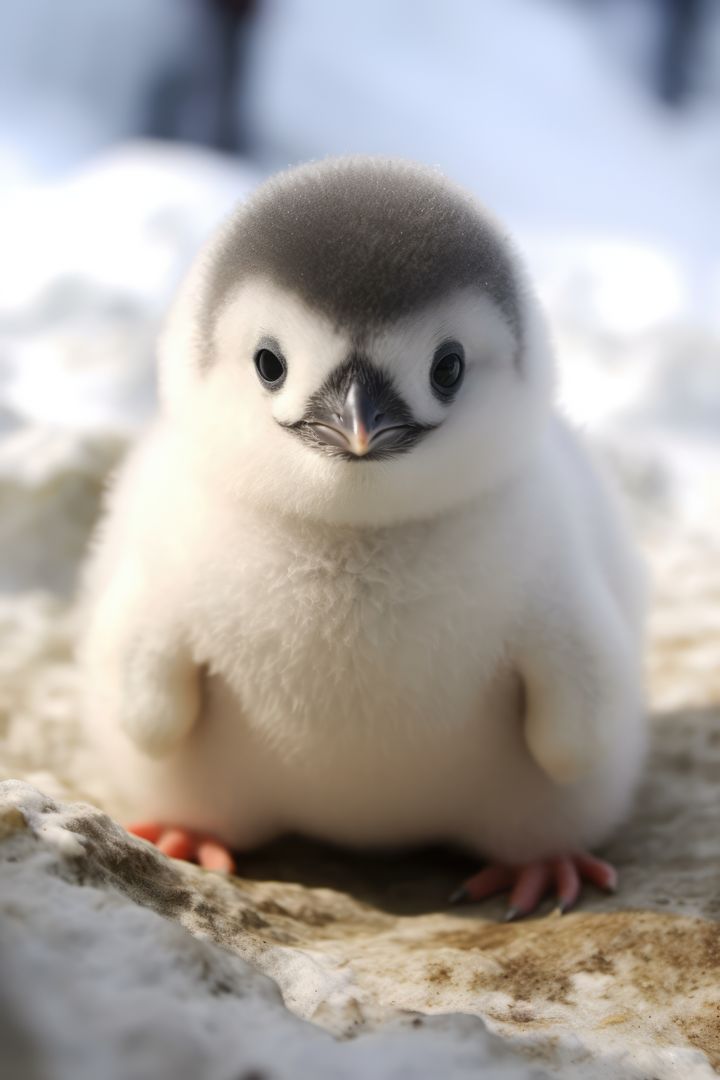 Portrait of white and grey baby penguin staying on snow, created using generative ai technology - Free Images, Stock Photos and Pictures on Pikwizard.com
