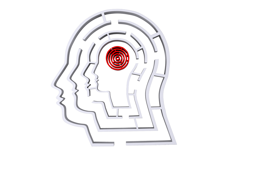 Complex Human Head Puzzle with Target on Transparent Background
