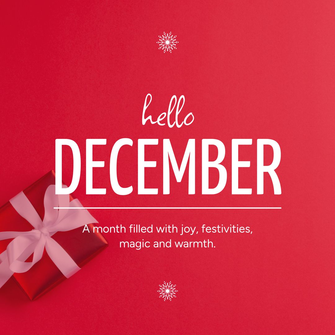 Festive December Greetings with Gift and Snowflakes