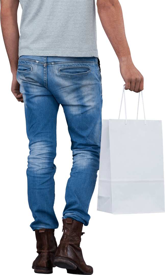 Transparent Image of Man Carrying Shopping Bag with Jeans