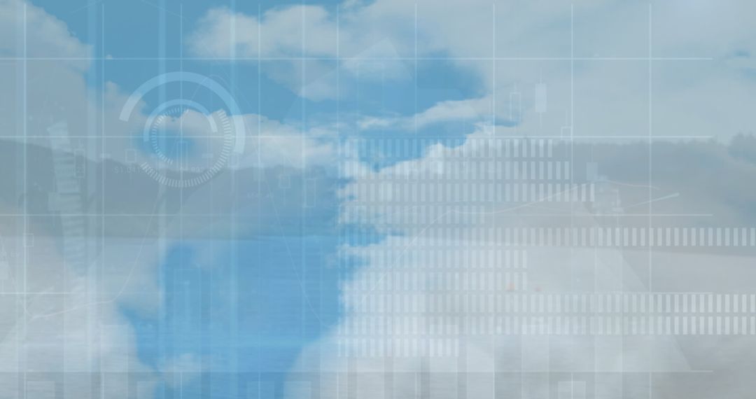 Financial Data Overlay on Cloudy Sky Representing Energy Analysis