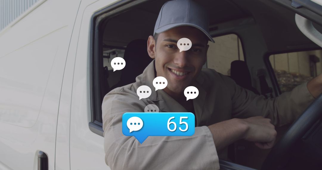 Delivery Worker Interacting with Social Media Notifications