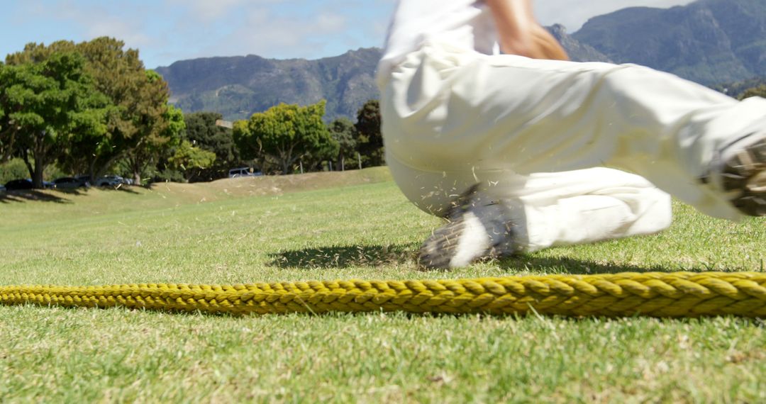 Cricket Player Sliding to Catch Ball on Field - Free Images, Stock Photos and Pictures on Pikwizard.com