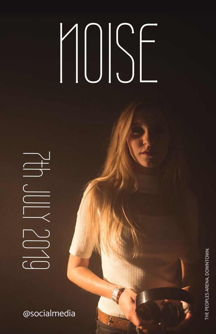 Woman with Headphones Promoting Music Event with Contemplative Mood