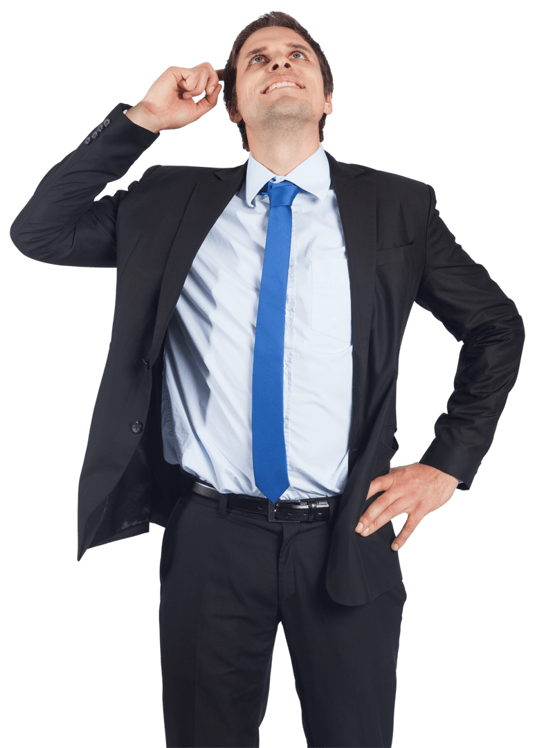 Transparent Businessman Pondering with Blue Tie