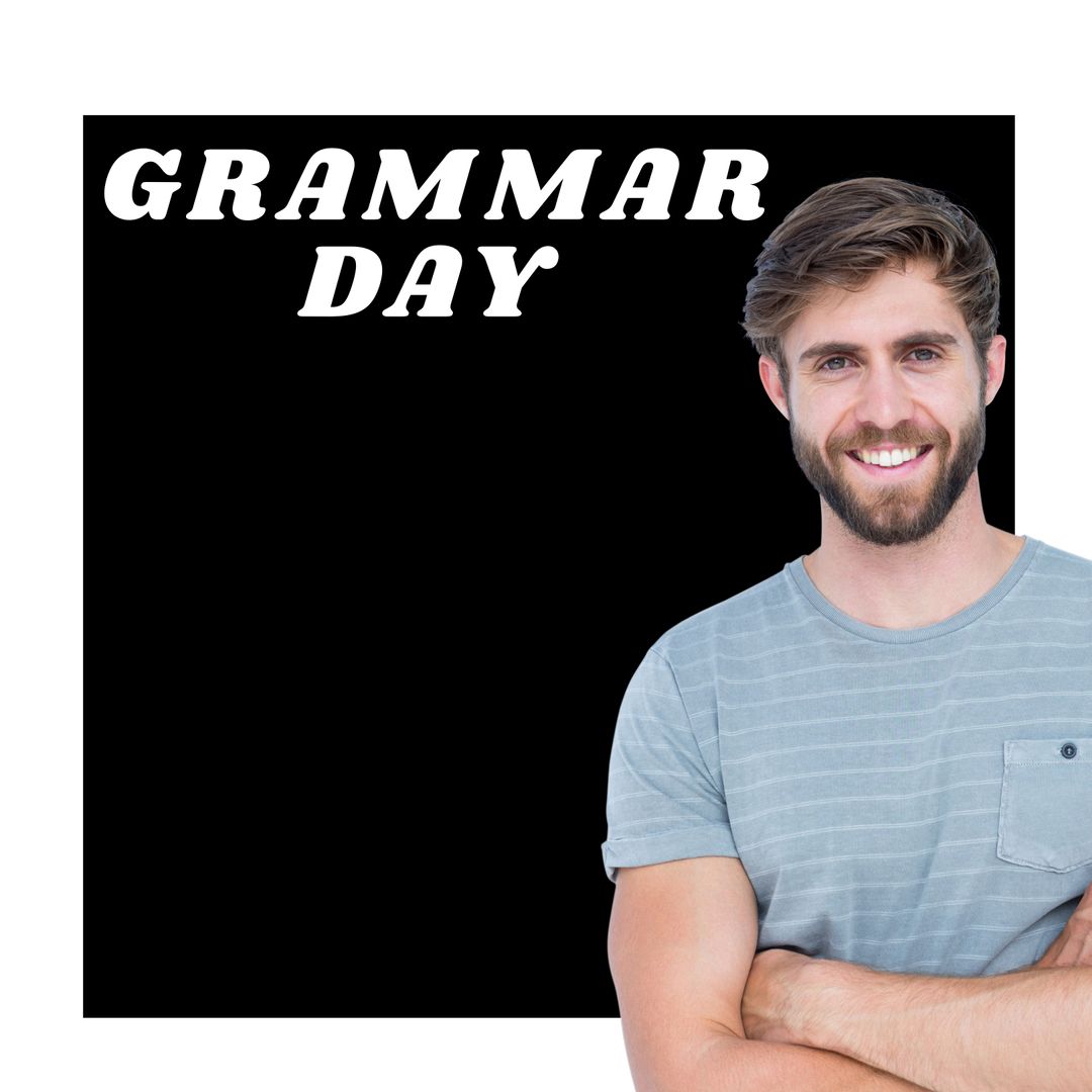 Smiling Man and Bold Grammar Day Text - Download Free Stock Images Pikwizard.com