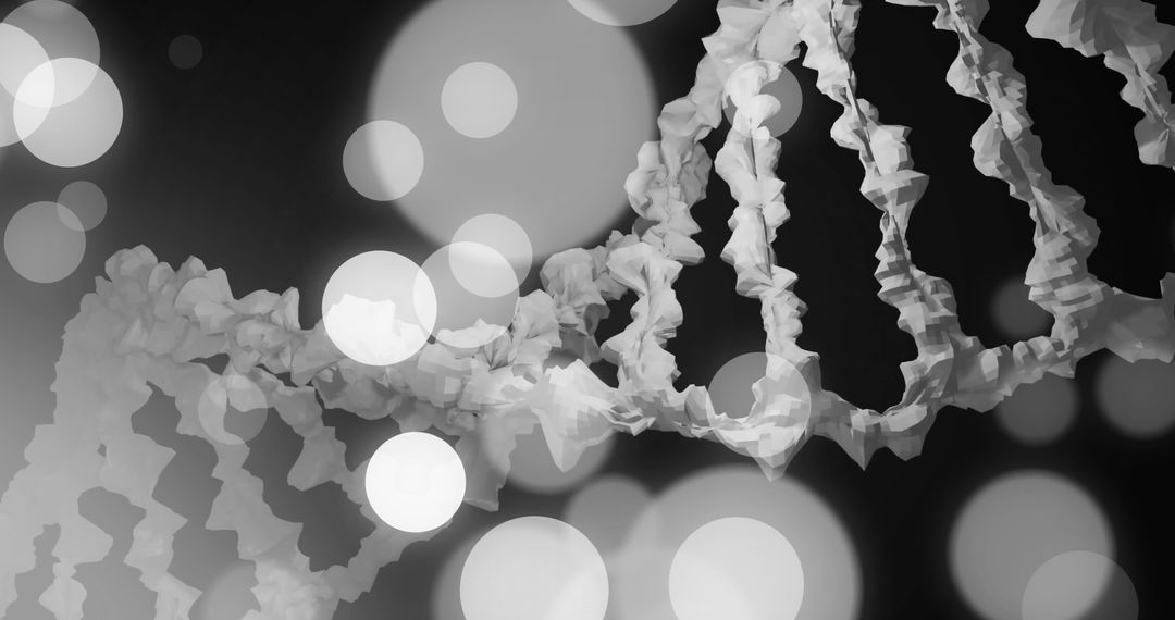 DNA Helix with Abstract Digital Lights in Black and White
