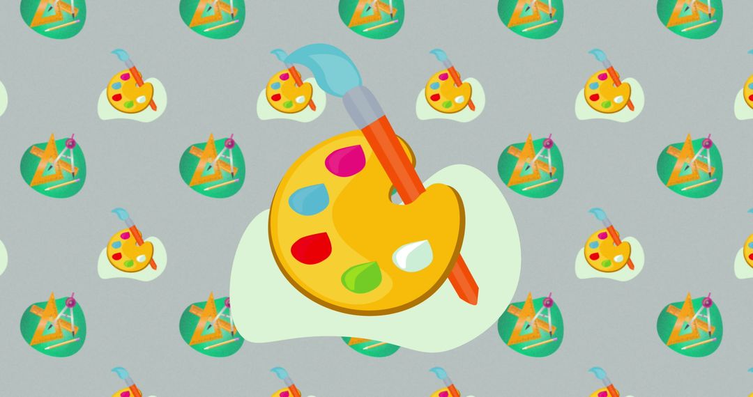 Color Palette and Geometry Icon Pattern on Grey Background