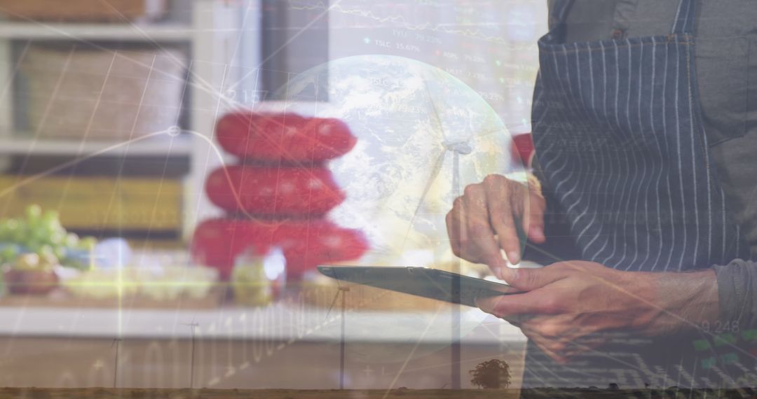 Modern Chef using Digital Tablet in Professional Kitchen