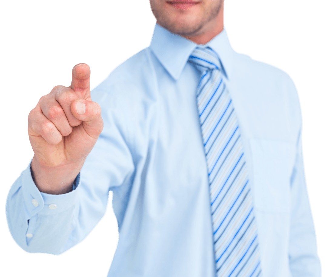 Transparent Businessman in Light Blue Shirt Pointing Forward