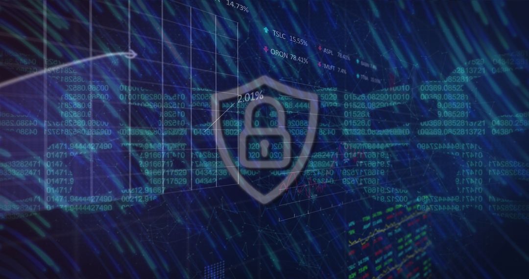 Cyber Security Concept with Digital Data and Padlock Overlay