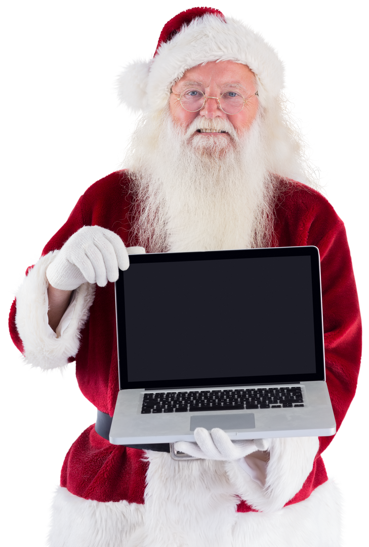 Santa Claus Holding Transparent Laptop Isolated with Blank Screen - Download Free Stock Images Pikwizard.com