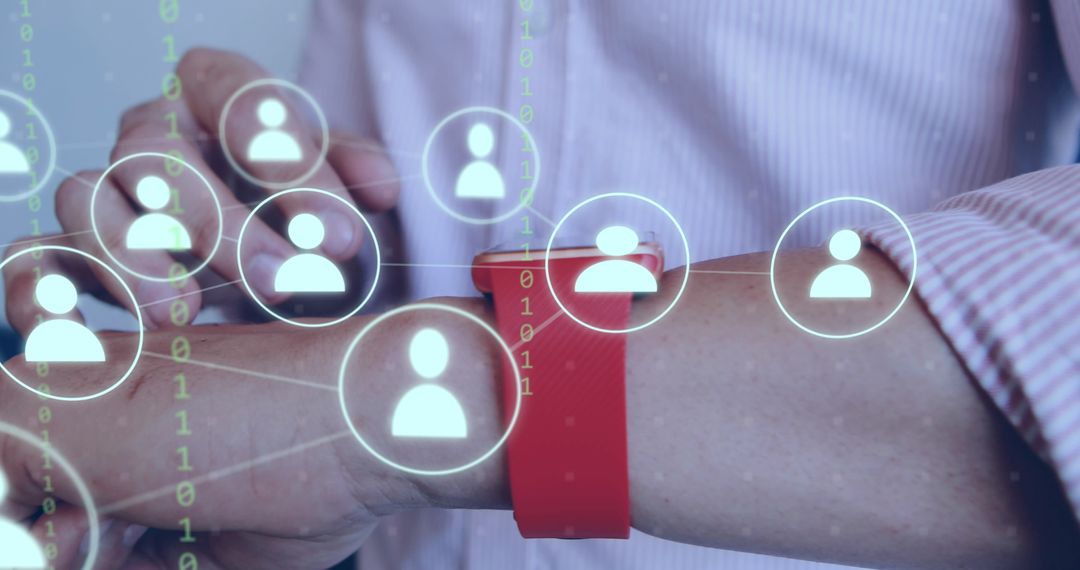 Businessman Using Smartwatch with Futuristic Digital Network