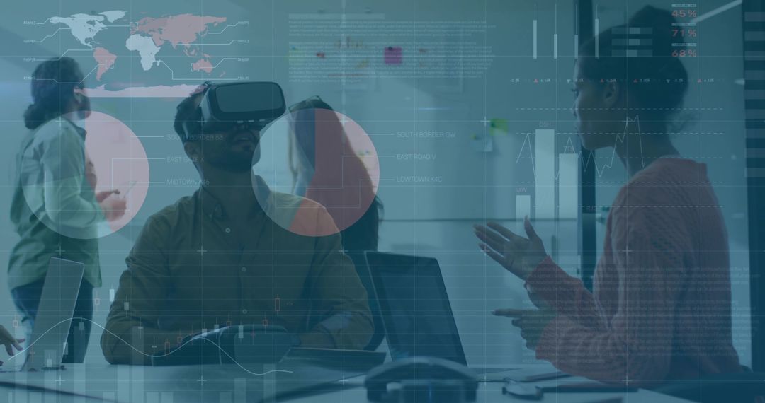 Team Analyzing Virtual Reality Data during Intense Office Meeting