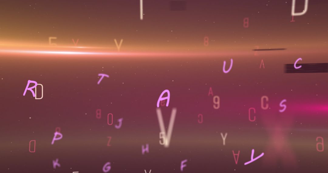 Floating Colored Letters and Numbers on Purple Background