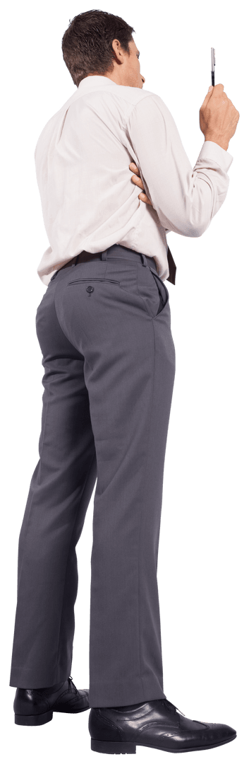 Businessman Inspecting Object on Transparent Background