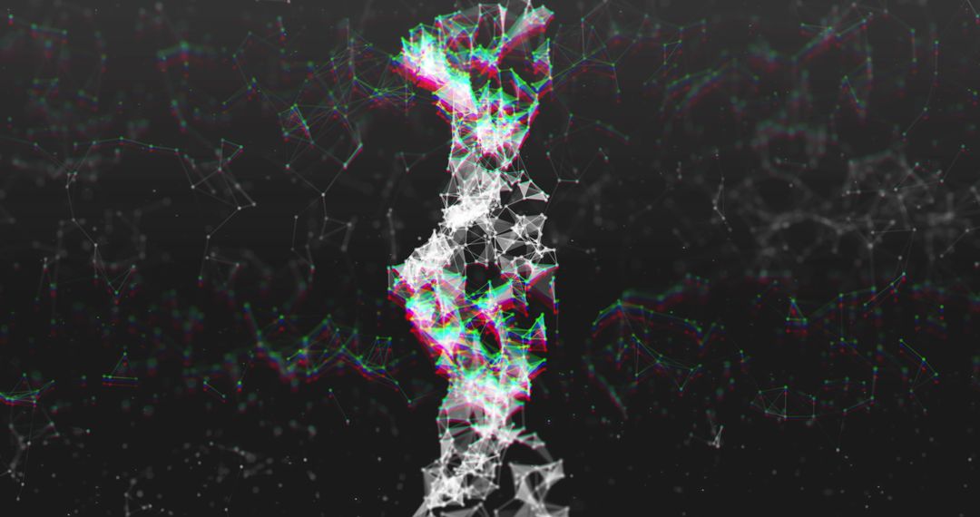 Digital DNA Strand with Network Connections on Black Background
