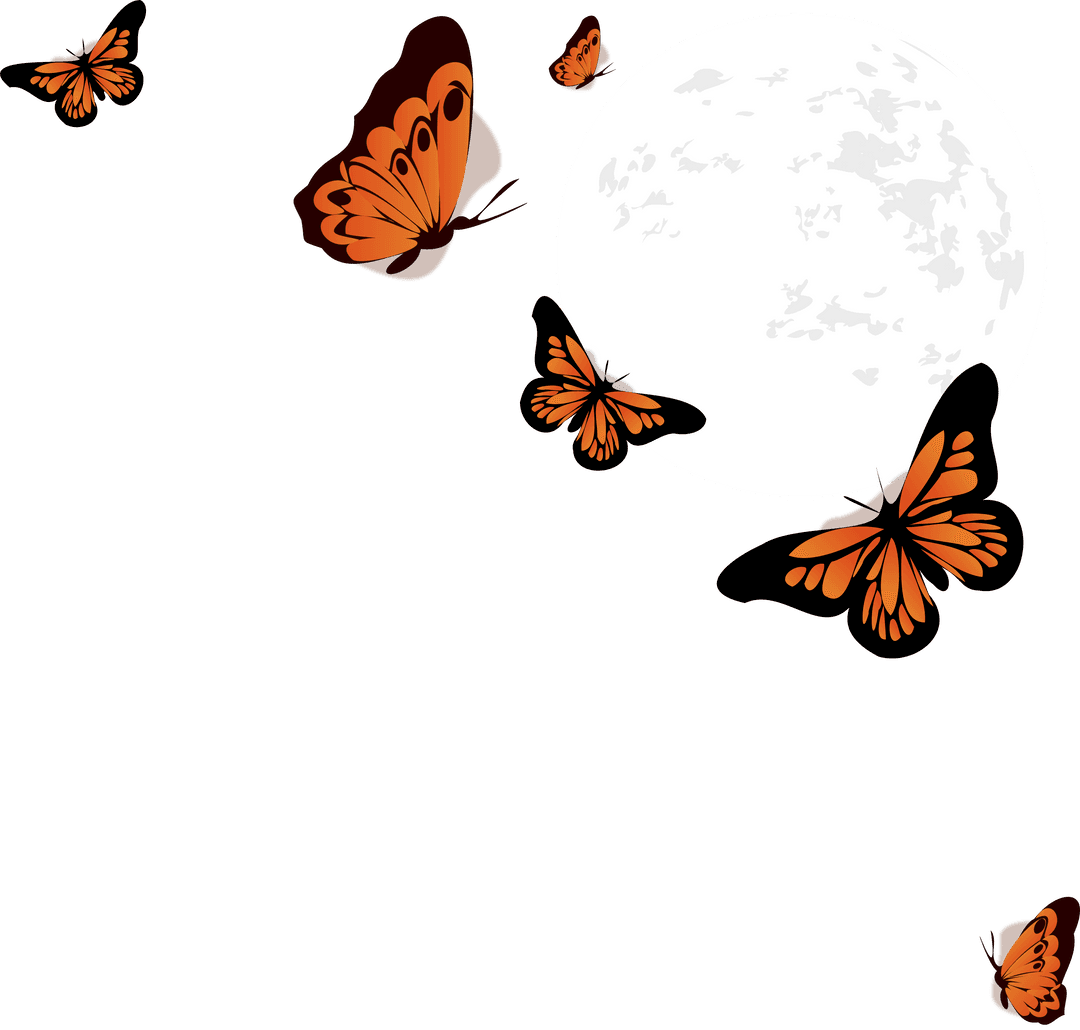 Monarch Butterflies Fluttering Around Full Moon Transparent Vector Art