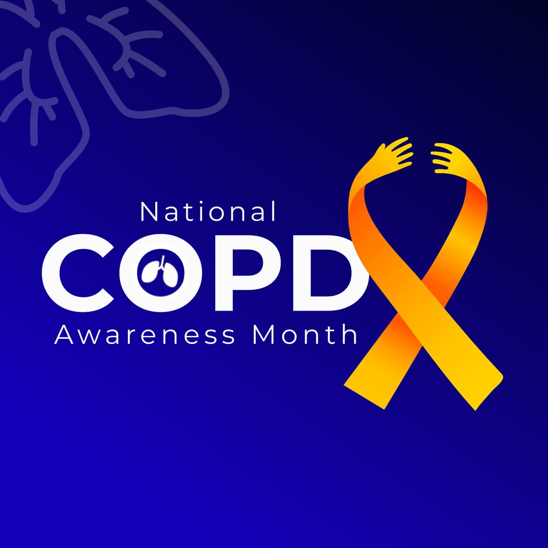 National COPD Awareness Month Vector with Yellow Ribbon on Blue Background