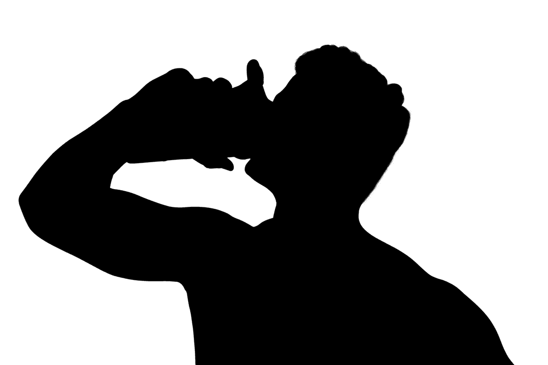 Silhouette of Person Drinking from Transparent Bottle