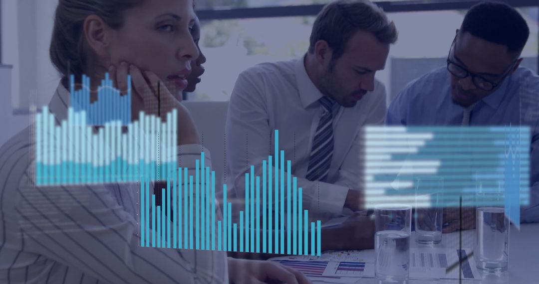 Business Team Analyzing Financial Data Projections with Graphs