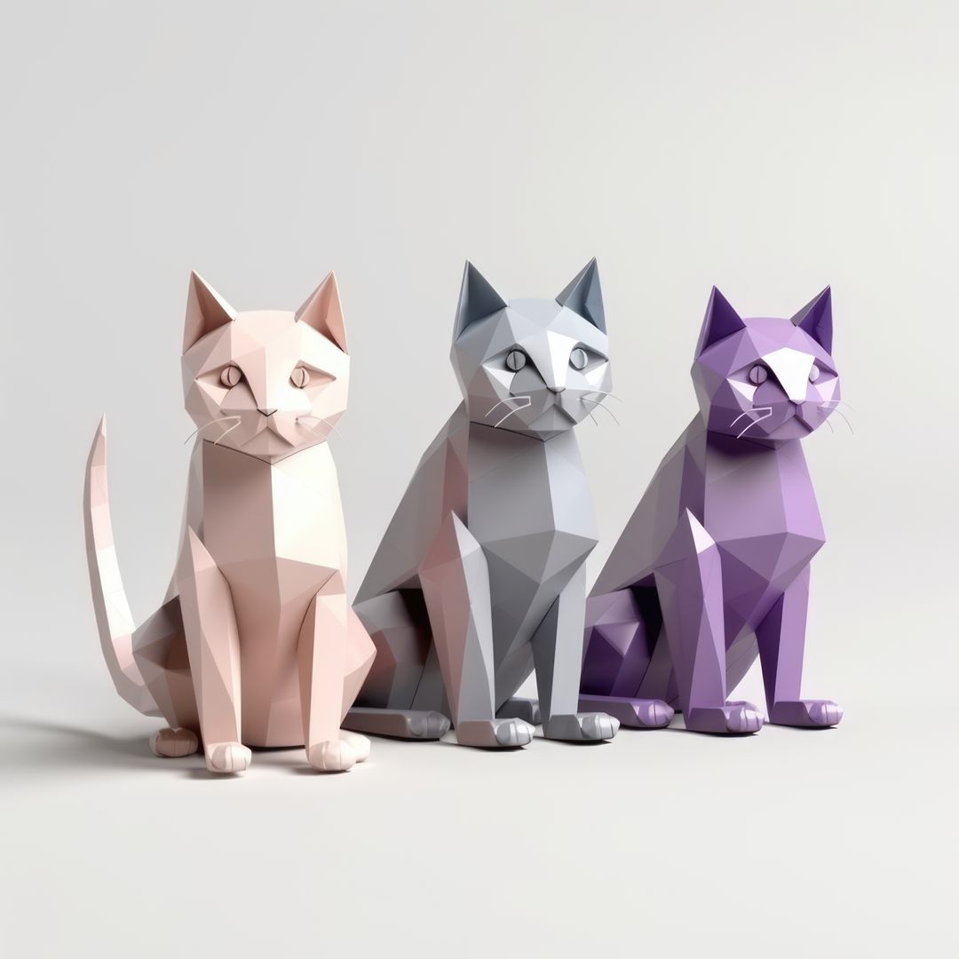 Close up of origami figures of cats on white background, created using generative ai technology - Free Images, Stock Photos and Pictures on Pikwizard.com