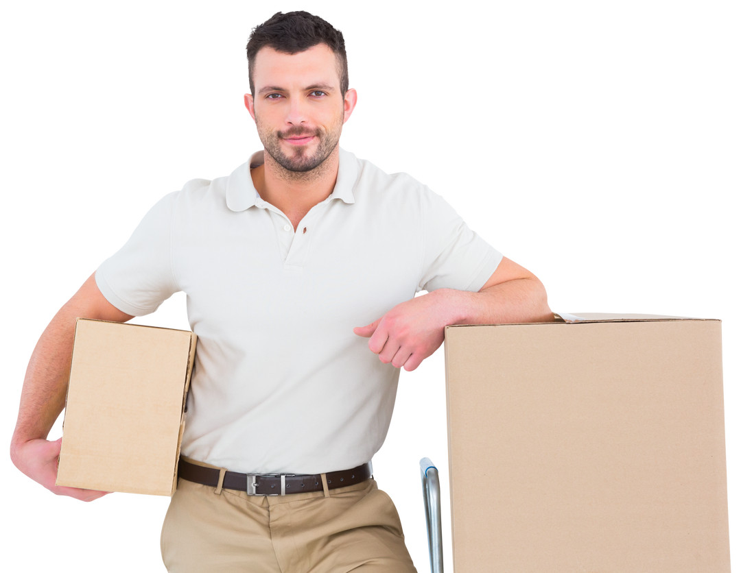 Confident Delivery Man with Boxes on Clear Transparent Background - Download Free Stock Images Pikwizard.com